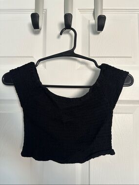 Brandy Melville Black Smocked off the shoulder Crop Tank Top - Women
